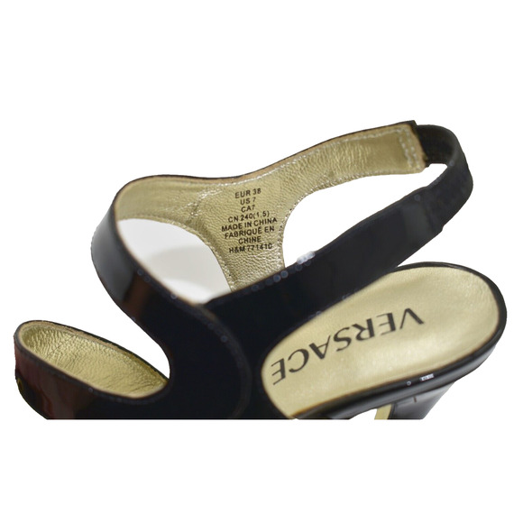 B5 Auth VERSACE FOR H&M Black Patent Leather High Heels Sandal Shoes Sz 38 US 7 - Picture 8 of 8